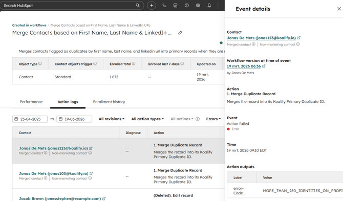 Troubleshooting HubSpot error messages in your Koalify workflow actions