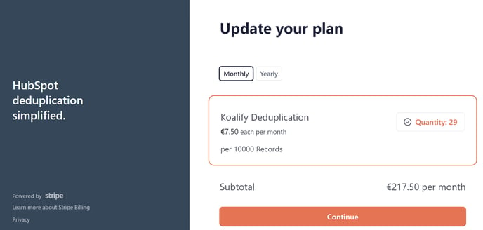 Update your Koalify plan via Stripe