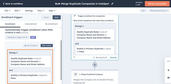 Use automated triggers to automatically dedupe companies