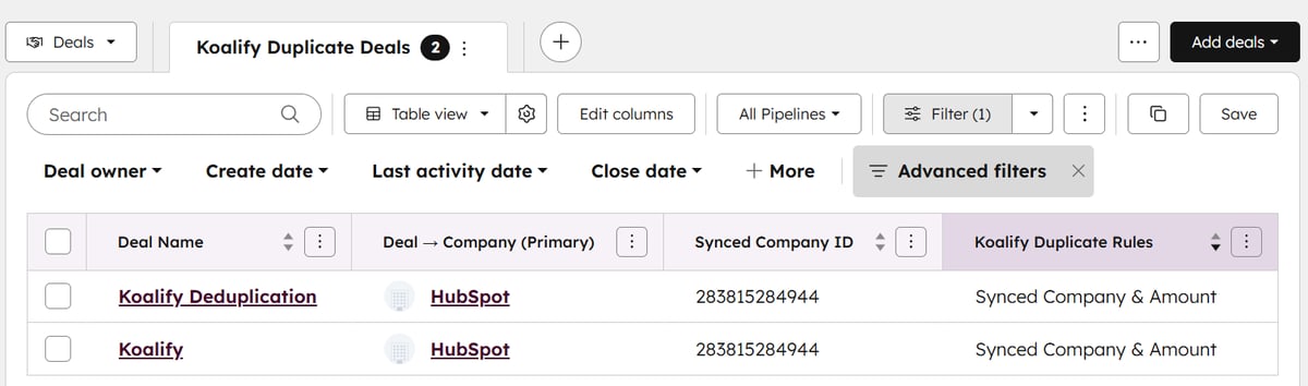 View of duplicate companeis