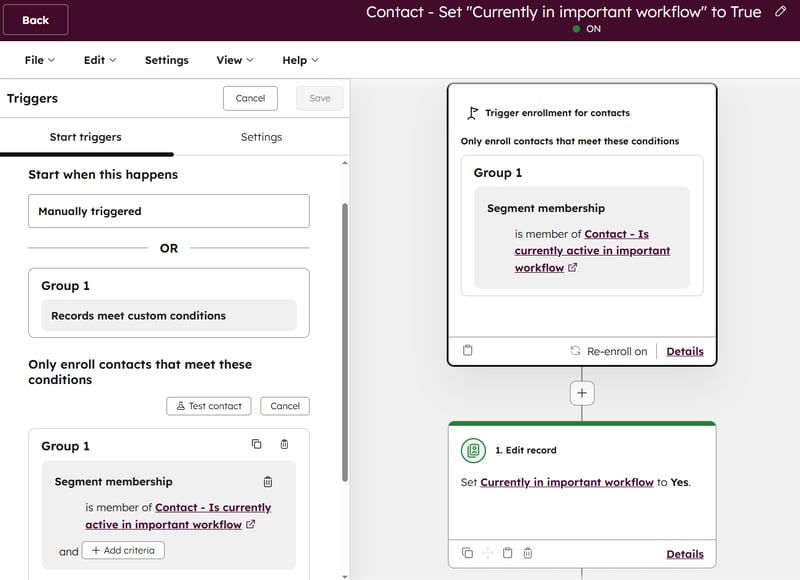 Workflow - Contact - Set Currently in important workflow to True