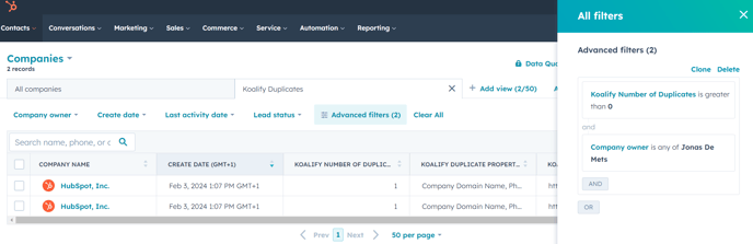 Create a view of duplicates for a specific owner