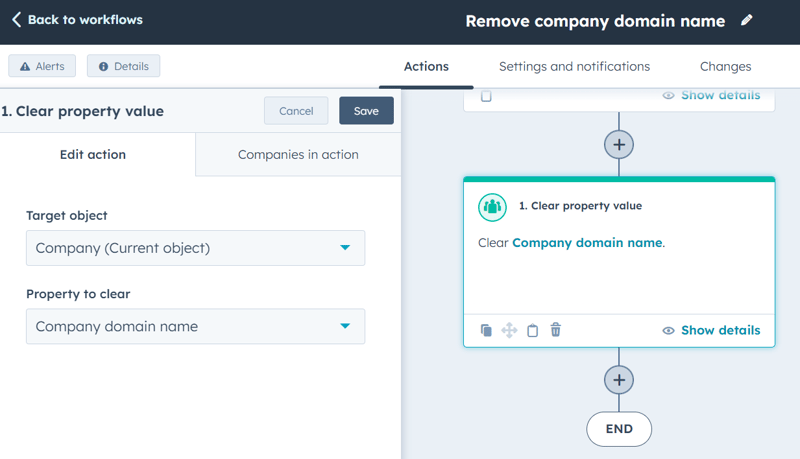 workflow to clear incorrect company domain names in HubSpot-1