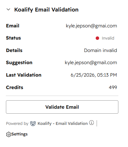 Koalify Email Validation